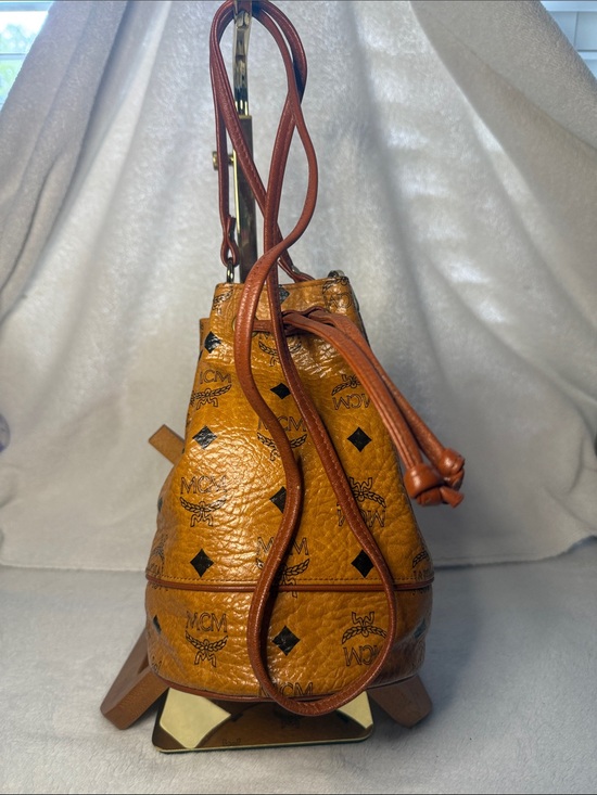 MCM Handbags - MCM Cognac Visetos Mini Monogram Bucket Crossbody